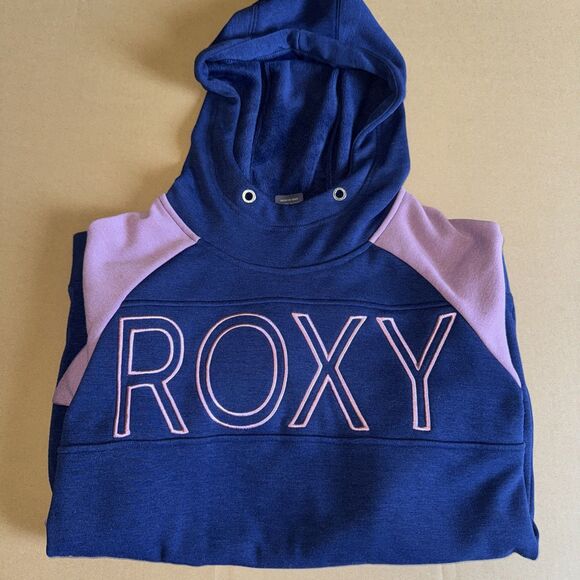 Roxy Liberty Hoodie Pullover Zip Pockets Missing Strings Small Navy/Purple - Picture 7 of 9